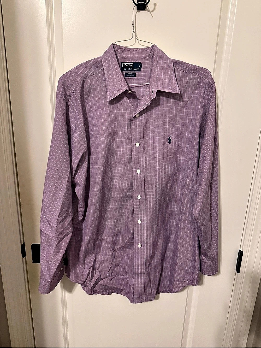 Polo Ralph Lauren Andrew Cotton Grid Dress Shirt Men's Purple & White